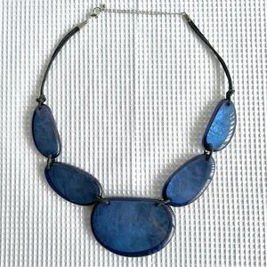 Statement Necklace / 24 inch / Navy Blue, Black & Silver